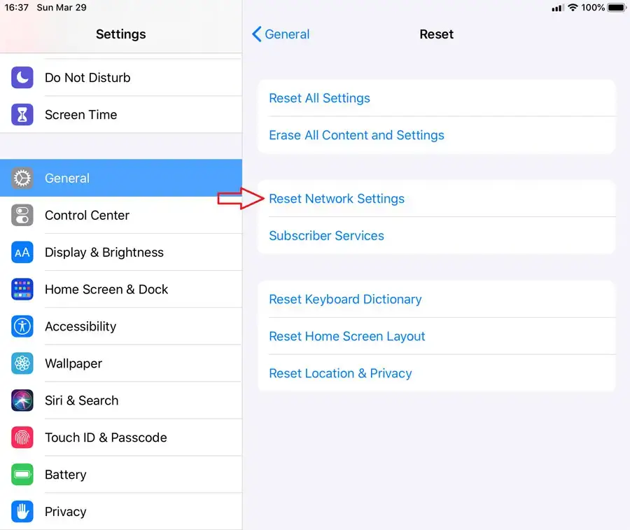 Restablecer los ajustes de red de iOS