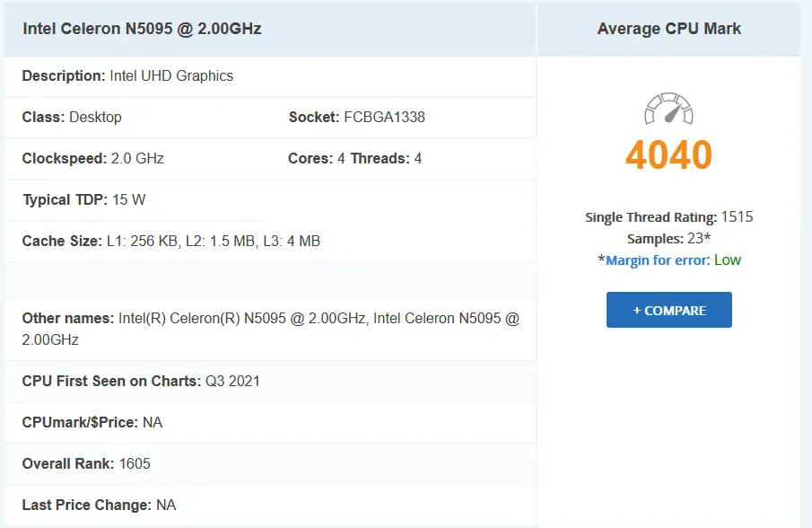 Evaluación comparativa del procesador Intel Celeron N5095