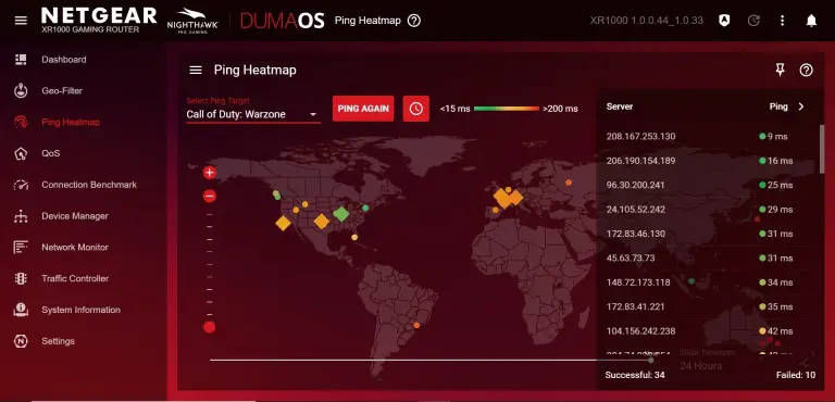 Mapa de calor ping DumaOS 3.0