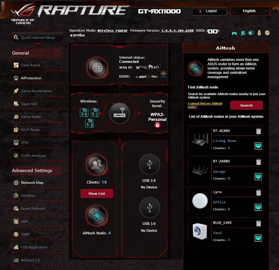 Interfaz web de Asus Rogture GT-AX11000 Pro